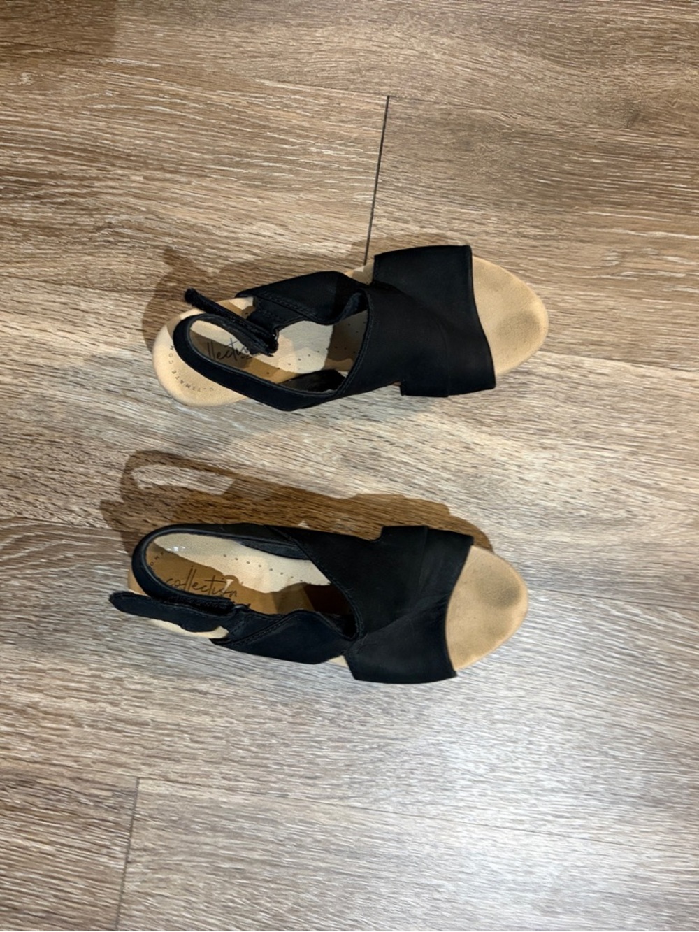 Clarks Black Open-Toe Wedge Slingbacks